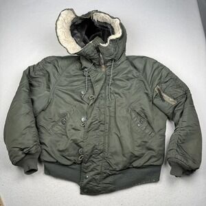 Vintage Alpha Industries Jacket Mens Large Green N-2B Flight Bomber Hooded USA